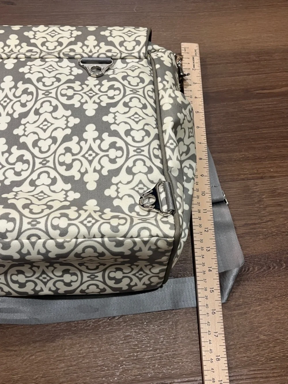 Petunia Pickle Bottom | Breakfast at Berkshire diaper bag backpack gray tote